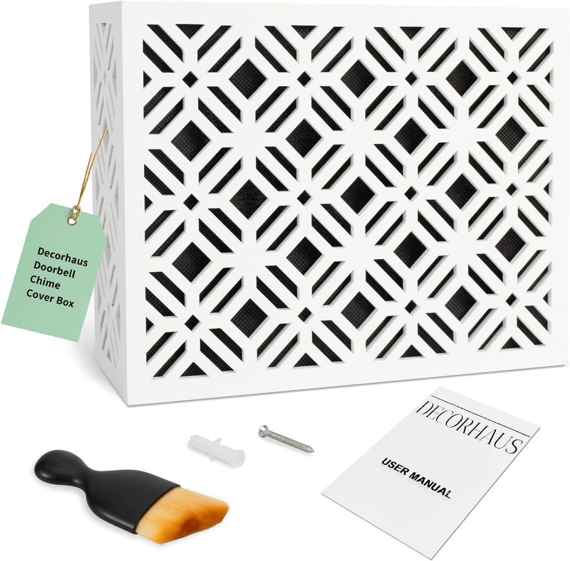 Decorhaus Doorbell Chime Cover Box Only, Modern & Decorative Covers for Indoor Chimes, Universal Fit for any Door Bell - White Aesthetic Wooden Design - Easy to Install with included Screws - Image 1